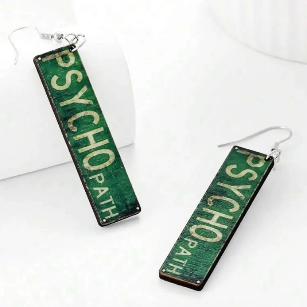 Green Statement Earrings “Psychopath” - Picture 1 of 3